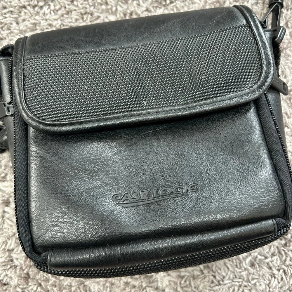 Vintage 90s Case Logic Black Faux Leather Bag Crossbody Padded Utility Tech Case